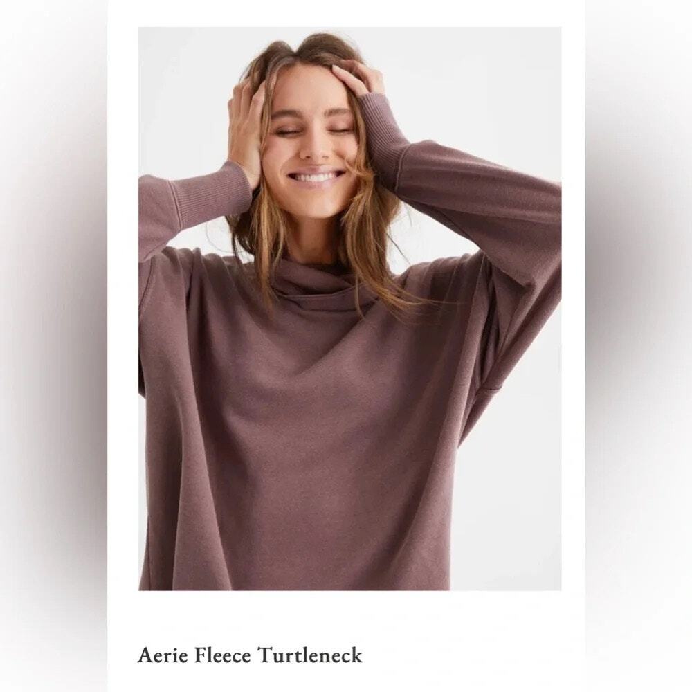 [Aerie] Oversized Fleece Turtleneck Sweater Pullover Sweatshirt Cozy Sz Small S